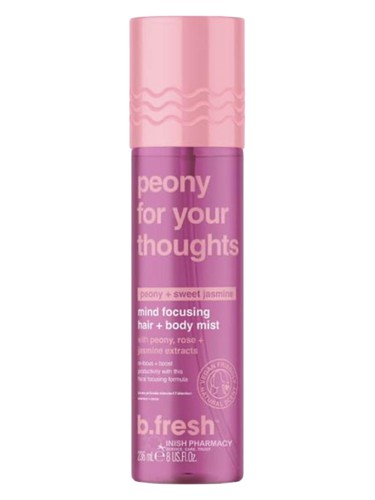 Frasco de peony for your thoughts mind focusing hair + body mist, de b.fresh