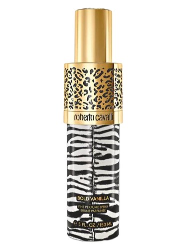 Frasco de Bold Vanilla Hair & Body Mist, de Roberto Cavalli
