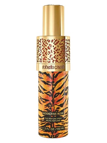 Frasco de Addictive Rose Hair & Body Mist, de Roberto Cavalli