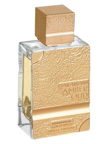 Frasco de Amber Oud Gold 999.9 Dubai Edition, de Al Haramain Perfumes